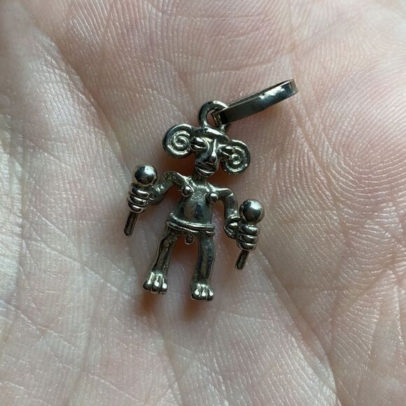 💛 Vintage 925 Aztec Medicine Man Pendant Charm - Picture 5 of 5